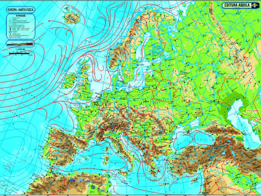 Hartă fizico-geografică Europa, 50x70 cm, Aquila - 1 | YEO