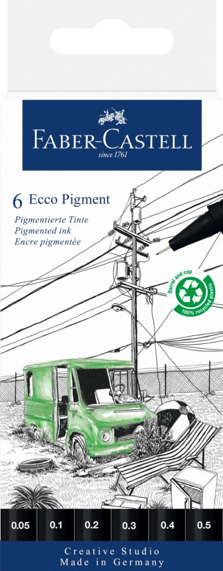 Liner Eco pigment, set 6 buc, Black edition, Faber-castell