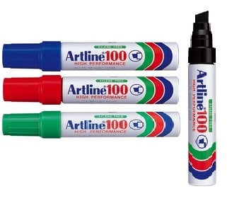 Marker permanent Artline 100, corp metalic, vârf tesit 7.5-12.0mm