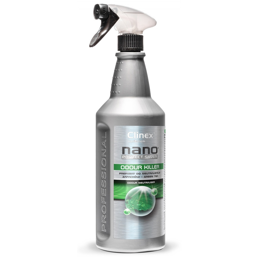 Odorizant lichid Clinex Nano Protect Silver - Green Tea, cu pulverizator, 1 litru