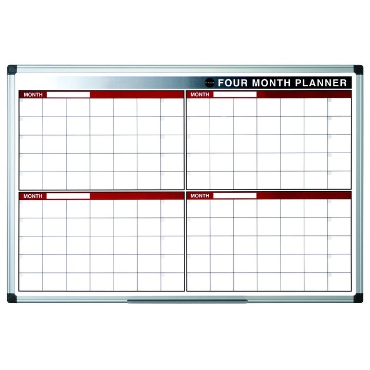 Organizator magnetic anual pe 4 luni, orizontal, ramă aluminiu, 60x90 cm, Bi-Office
