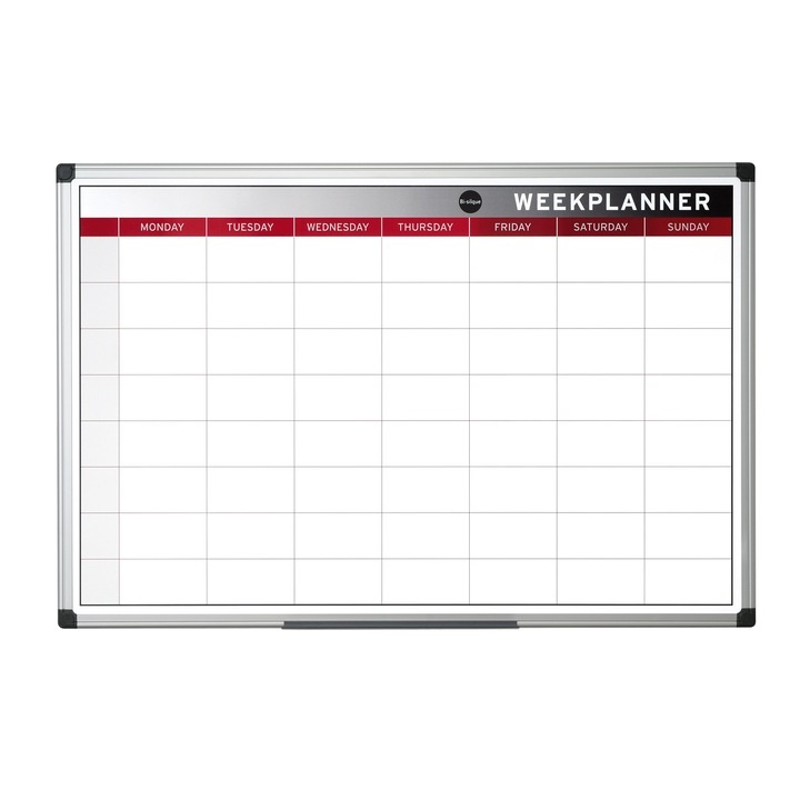 Organizator magnetic săptămânal, orizontal, ramă aluminiu, 45x60 cm, Bi-Office
