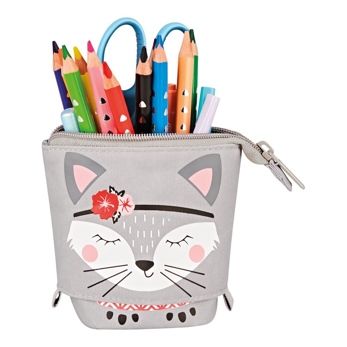 Penar neechipat fete, 1 fermoar, Dimensiuni 14x7,5x18,5cm, vertical tip etui, 2 In 1, Motiv Kitty Herlitz - 1 | YEO