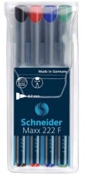 Set marker universal permanent Schneider Maxx 224 M, vârf 1mm, 4 culori/set - (N, R, A, V)