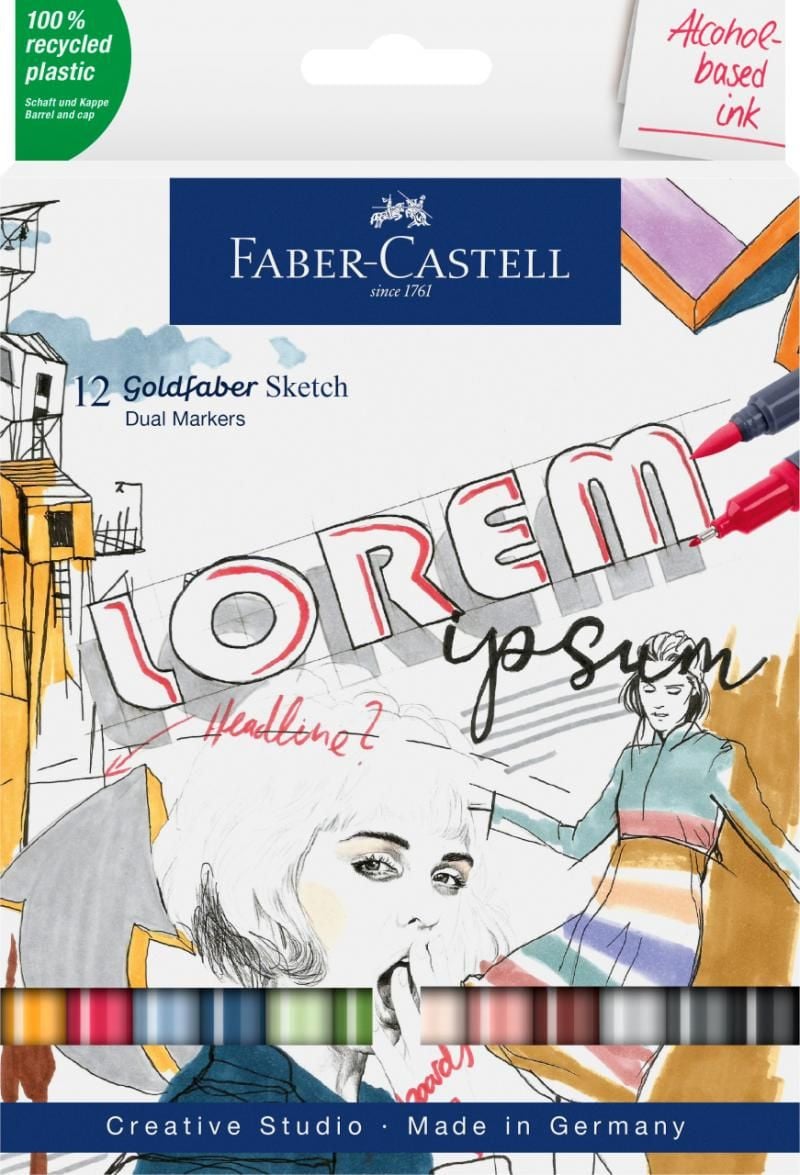 Set sketch markere 2 capete Faber-castell goldfaber, 12 buc/set