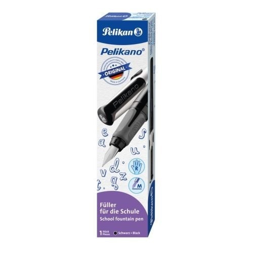 Stilou Pelikano, penița M, grip ergonomic, pentru dreptaci, 1 patron mare albastru inclus, în cutie de carton