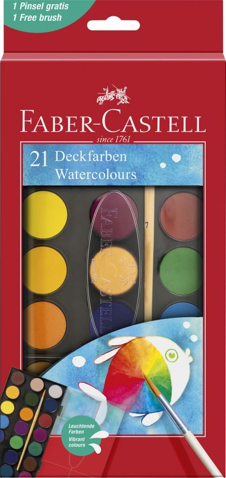 Acuarele 21 culori 30mm + pensula 2023 Faber-Castell