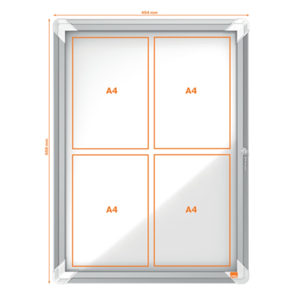 Avizier interior, oțel emailat, 4x A4, cu ușă și cheie, magnetic, alb, NOBO Premium Plus - 2 | YEO