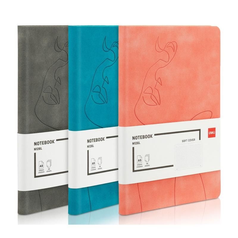 Caiet birou Deli, A5, 96 file, dictando, copertă piele, 80 g/mp