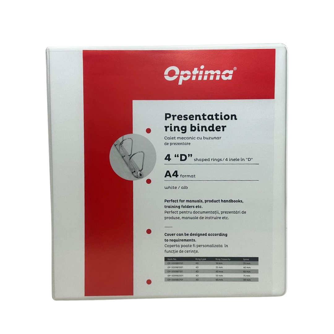 Caiet mecanic cu buzunar Optima A4 4 inele 65mm cotor 90mm
