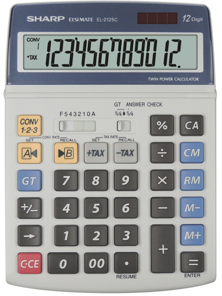 Calculator de birou, 12 digits, 195 x 140 x 23 mm, dual power, SHARP EL-2125C - gri