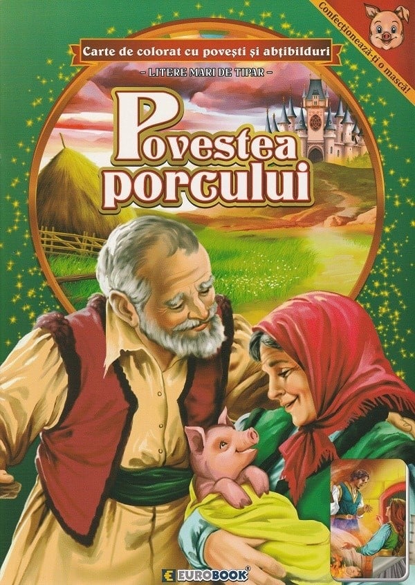 Carte de colorat A4 cu povesti si abtibilduri - Povestea porcului