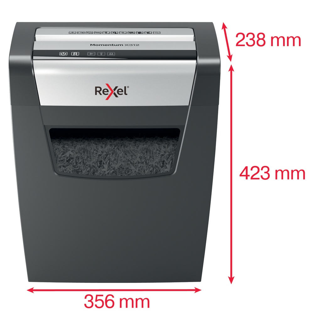 Distrugător de documente REXEL MOMENTUM X312, 12 coli, P3, cross-cut (confeti) - 3 | YEO
