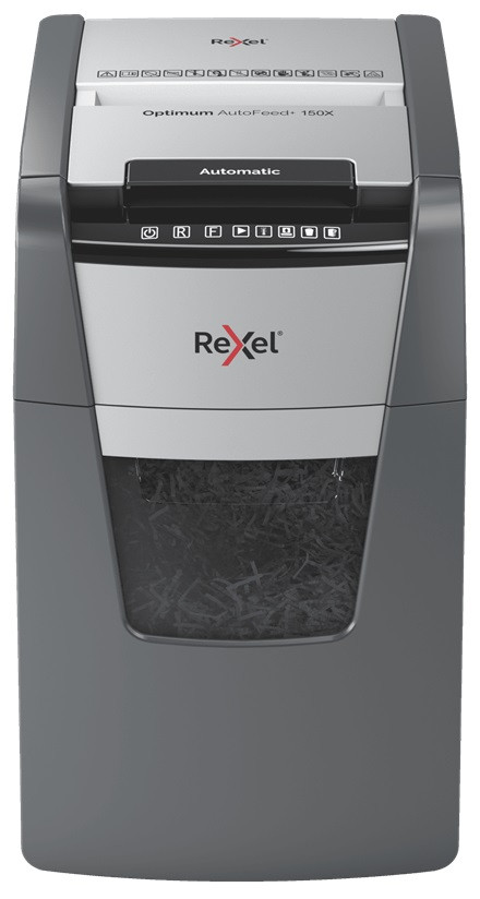 Distrugator documente automat REXEL OPTIMUM 150X, P4, cross-cut (confeti), 150 coli, cos 44l, negru-