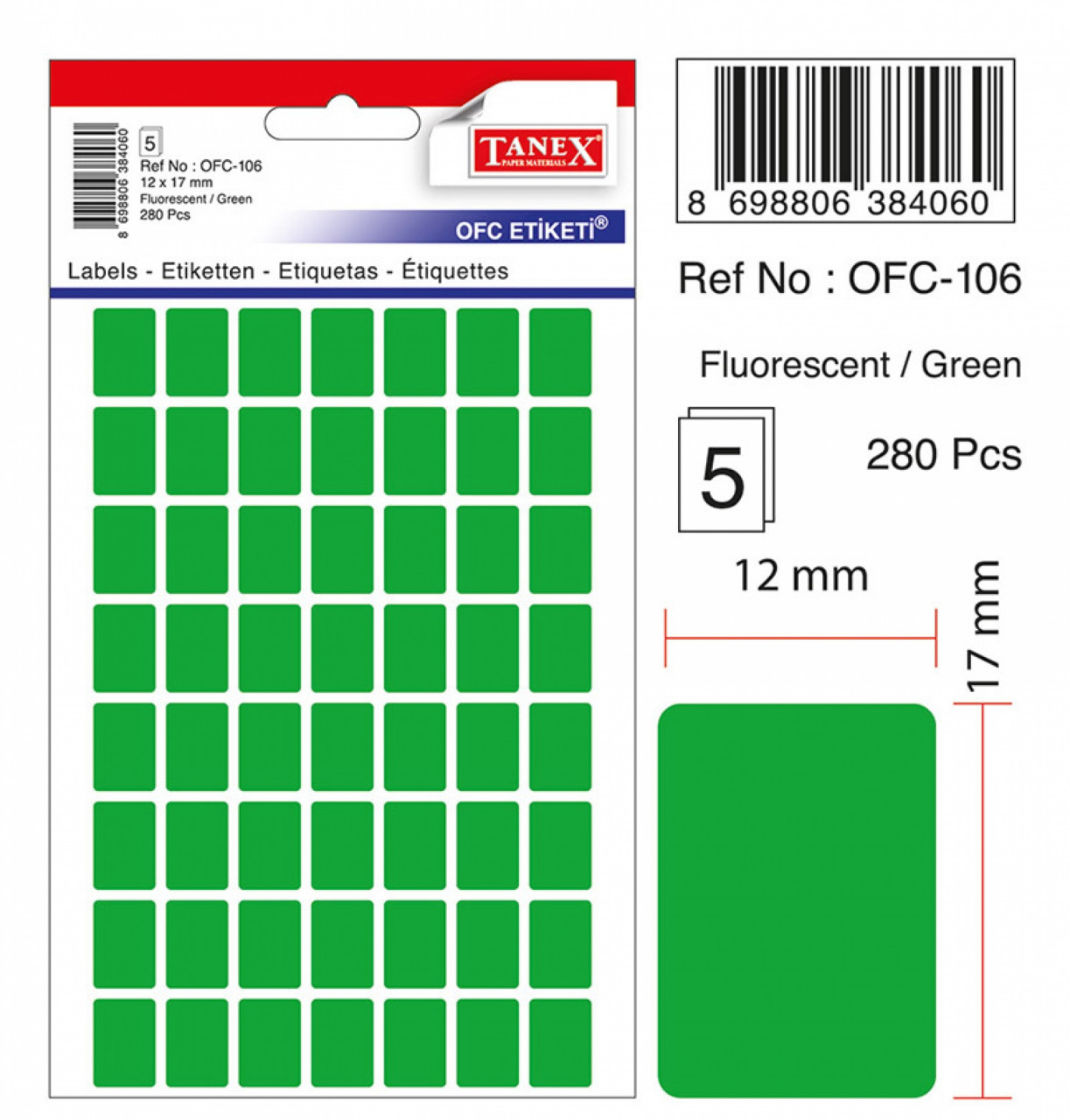 Etichete autoadezive color Tanex, 12 x 17 mm, 280 buc/set - 2 | YEO