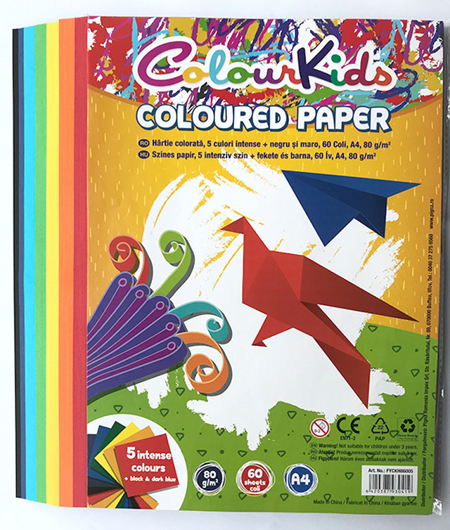 Hârtie color pentru copiator Colour KIDS A4, 80gr, 60 coli, 5 culori intense (plus negru) - 1 | YEO