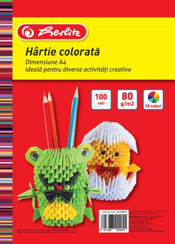 Hârtie colorată Herlitz, A4, 80gr, set 100 buc, diverse culori
