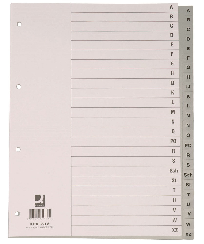 Index plastic Q-Connect A4 alfabetic A-Z 120 microni gri
