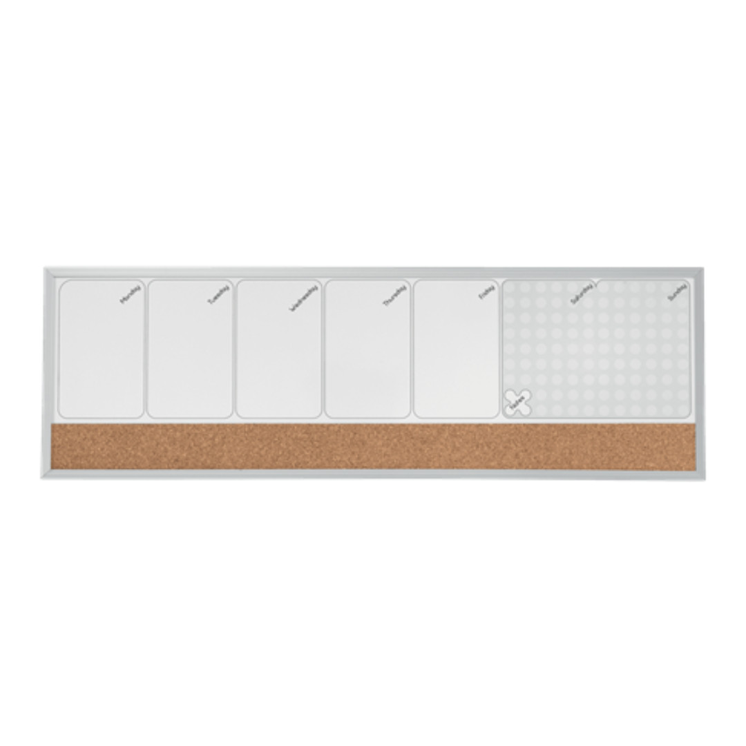 Organizator săptămânal, magnetic și pluta, 58x19 cm, marker inclus, alb, ramă gri, NOBO Combo