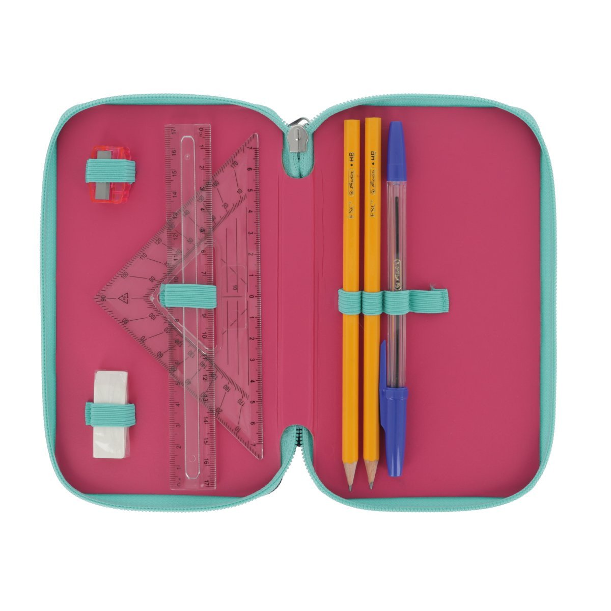 Penar echipat 2 compartimente 23 piese, Motiv Pink Stars Herlitz - 2 | YEO