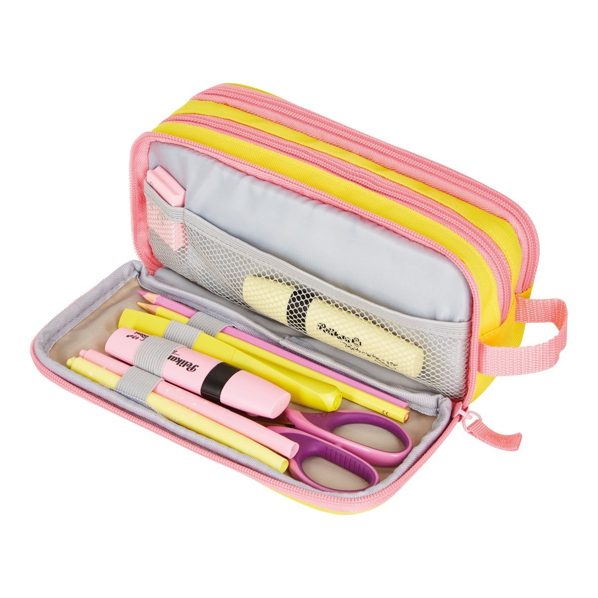 Penar neechipat fete, 3 fermoare, Dimensiuni 23,5x11x7,5cm, tip Etui, Neon, Galben/Roz Herlitz - 1 | YEO