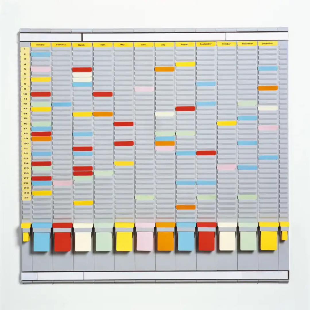 Planner anual cu T-cards, cu 35 de slot-uri, complet, DJOIS - gri deschis