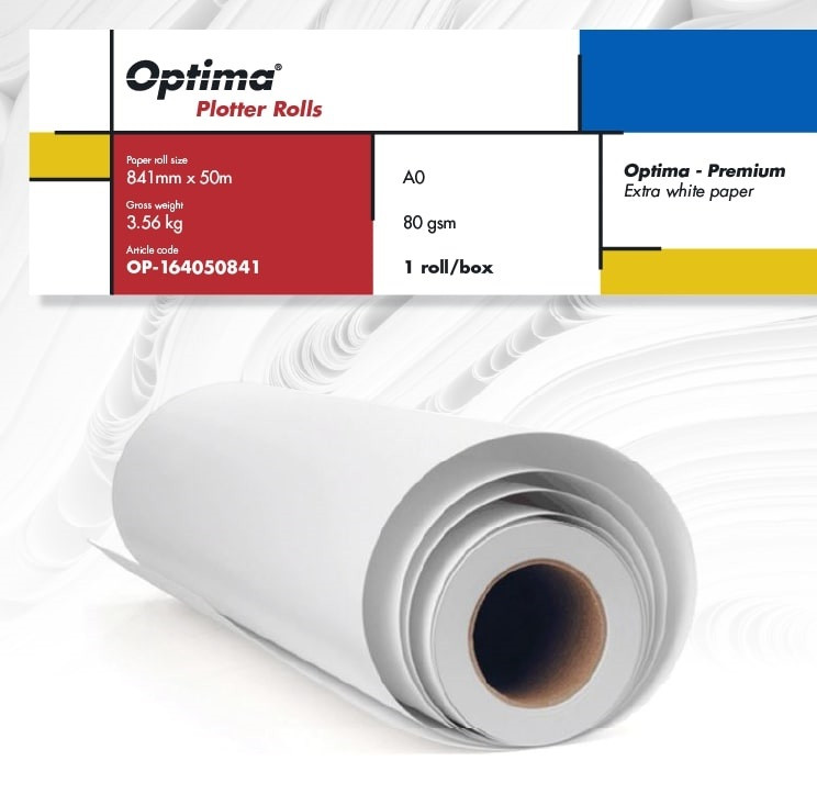 Rolă hârtie plotter A0 Optima - Premium, 80g, 841mm x 50m