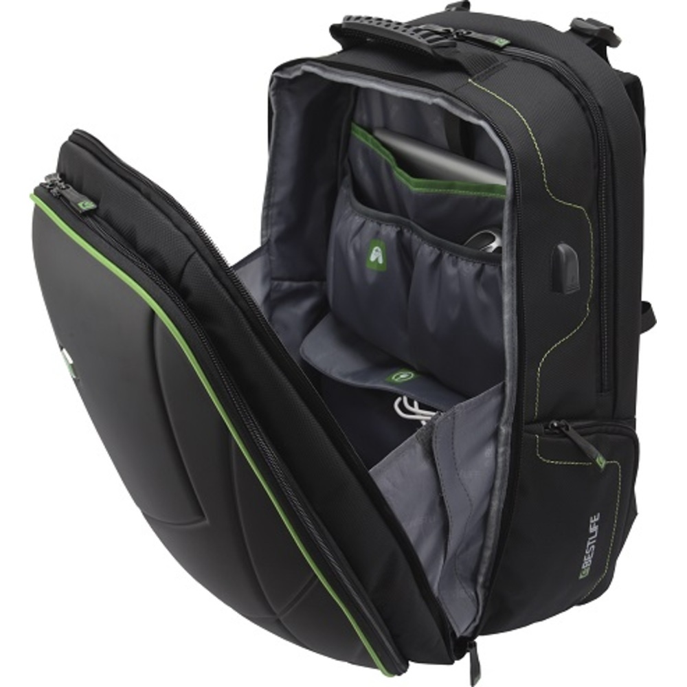 Rucsac BESTLIFE Gaming Assailant - negru/verde - laptop 17 inch, compartiment anti-vibratie, charge - 1 | YEO