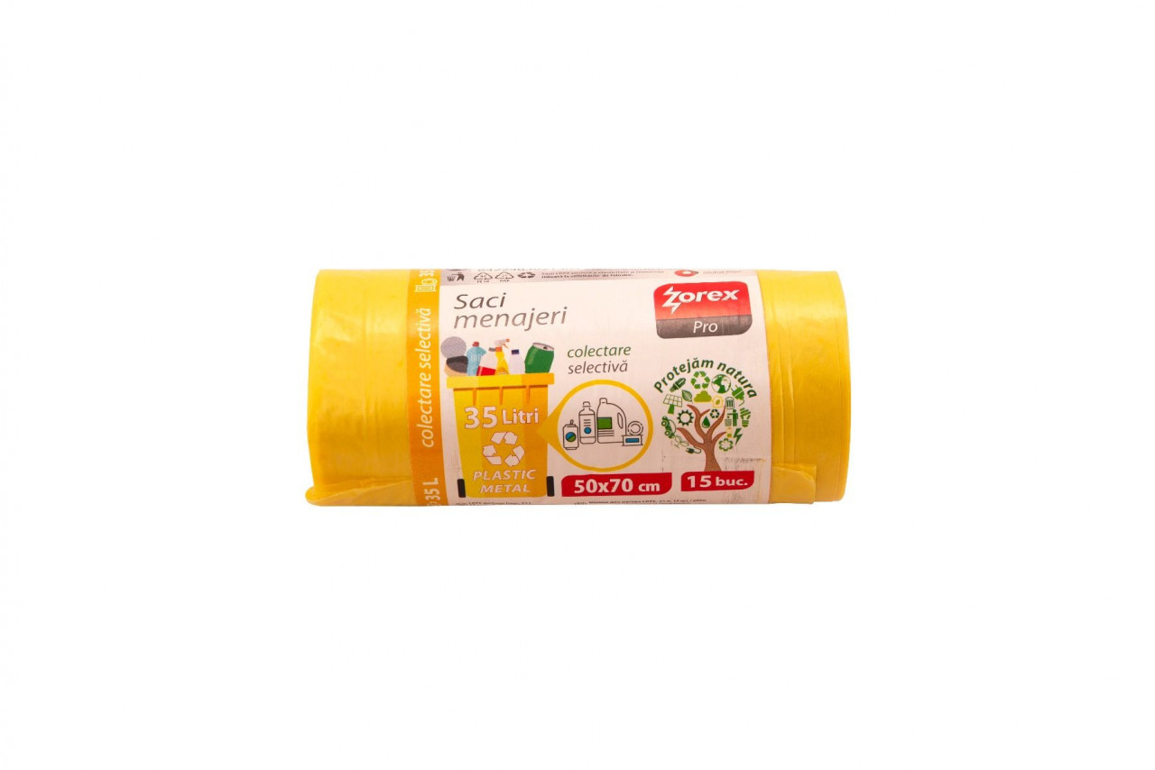 Saci colectare selectivă Zorex-Hârtie/Carton, 35L, 15 buc / rola - 2 | YEO
