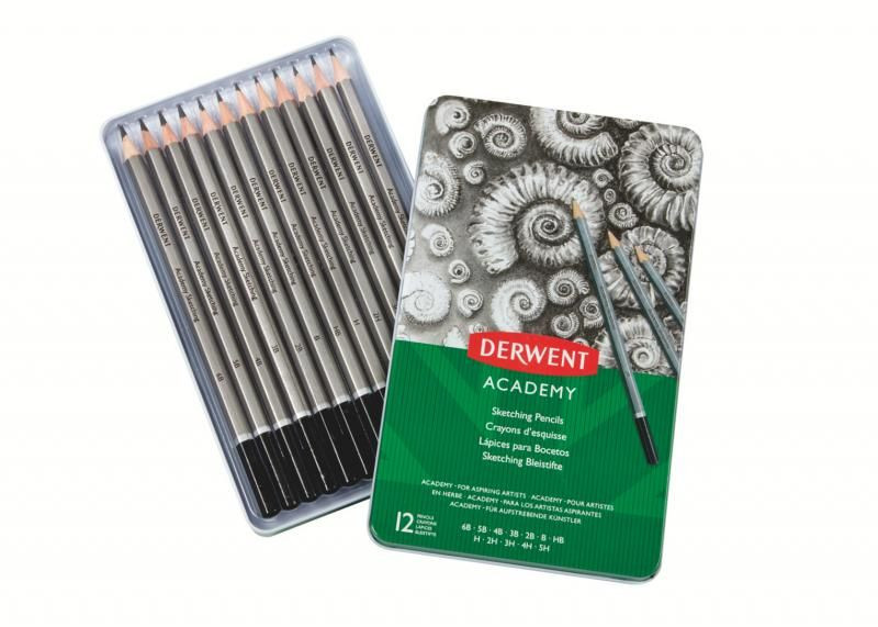 Set creioane grafit Derwent academy 6b-5h, cutie metal, 12 buc - 1 | YEO