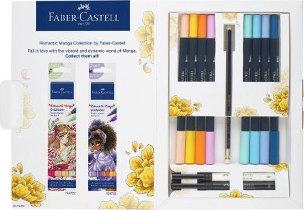 Set Faber-castell Romantic manga no.1, 8 bucati, sketch markere goldfaber + 2 pitt artist pen + creion grafit - 1 | YEO