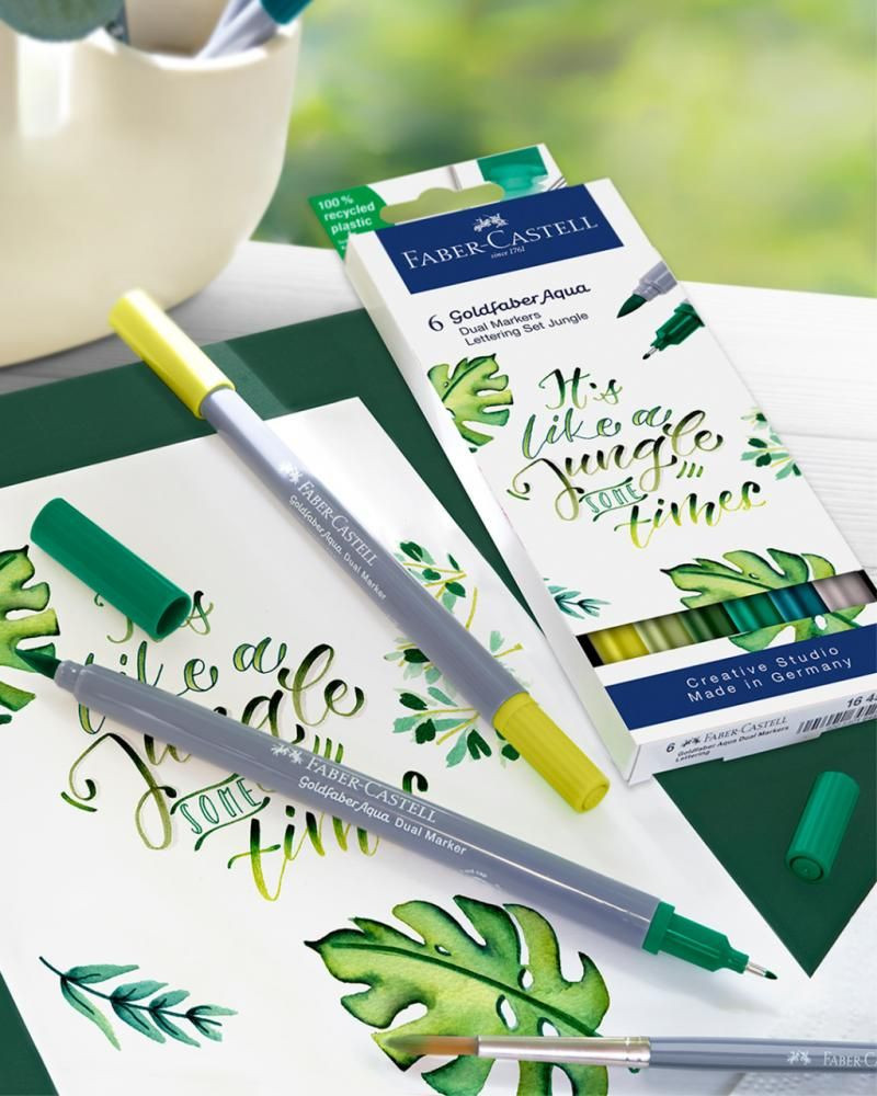 Set markere solubile 2 capete Faber-castel lettering jungle goldfaber, 6 buc/set - 3 | YEO