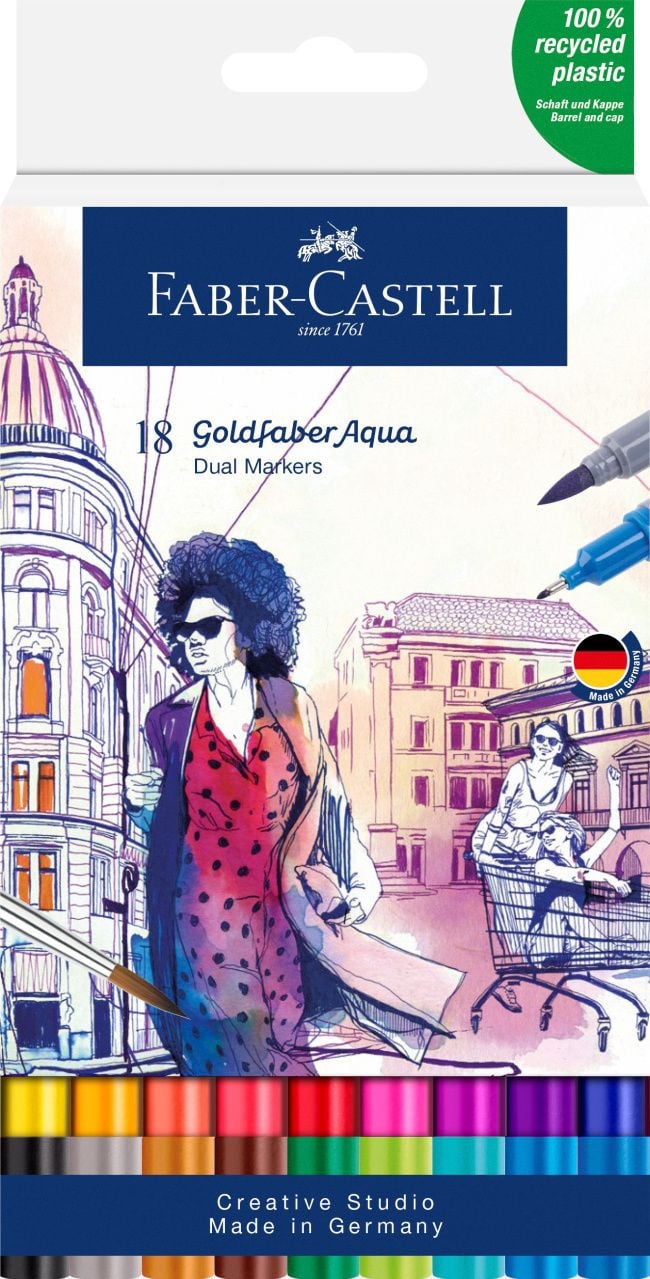 Set markere solubile 2 capete Faber-castell goldfaber, 18 buc/set