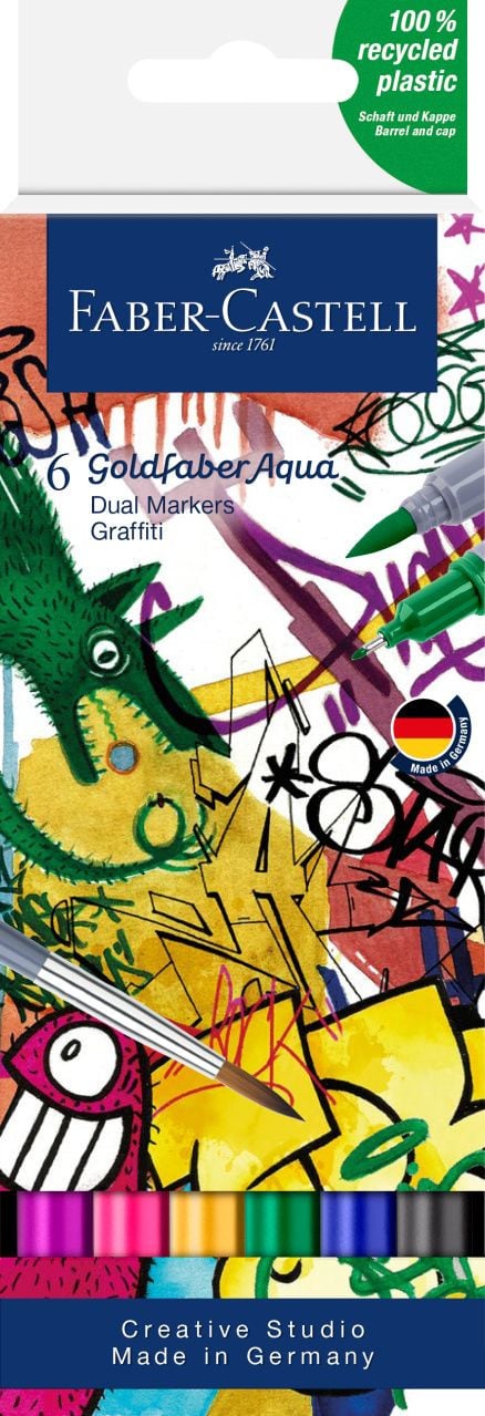 Set markere solubile 2 capete Faber-castell graffiti goldfaber, 6 buc/set