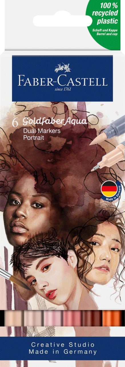 Set markere solubile 2 capete Faber-castell portret goldfaber, 6 buc/set