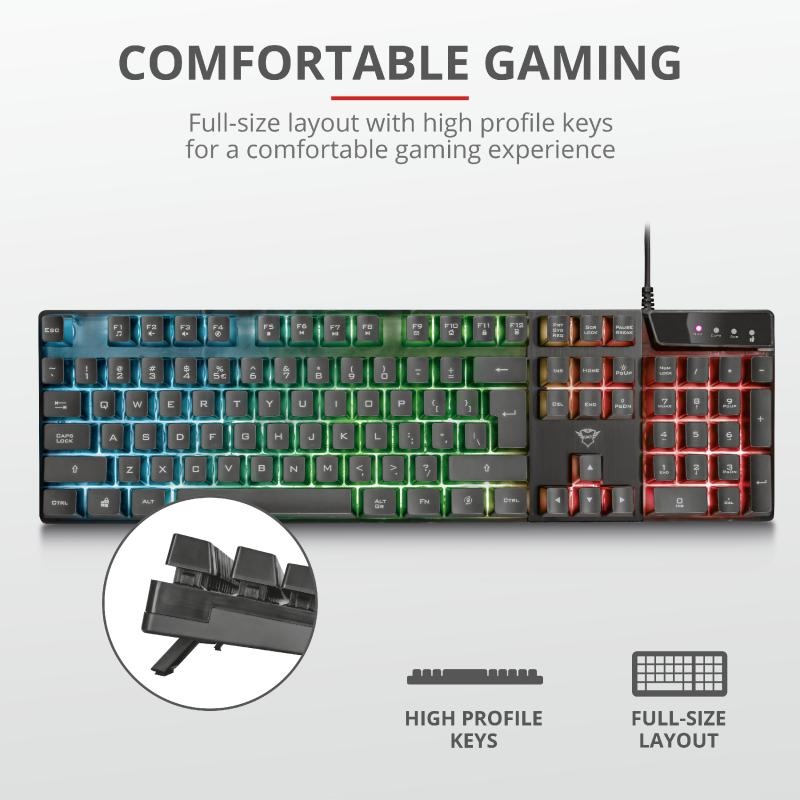 Tastatura Trust GXT 835 Azor cu fir, ng - 3 | YEO