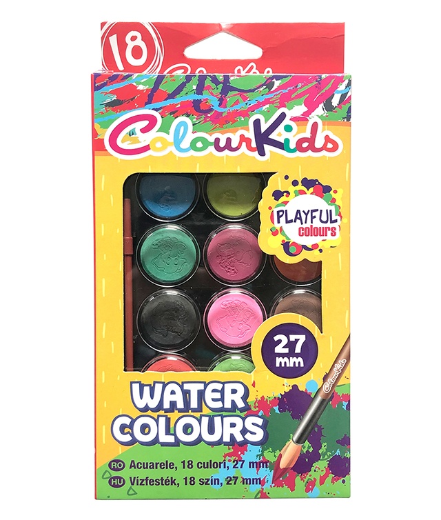 Acuarele 18 culori 28 mm cu pensula COLOUR KIDS