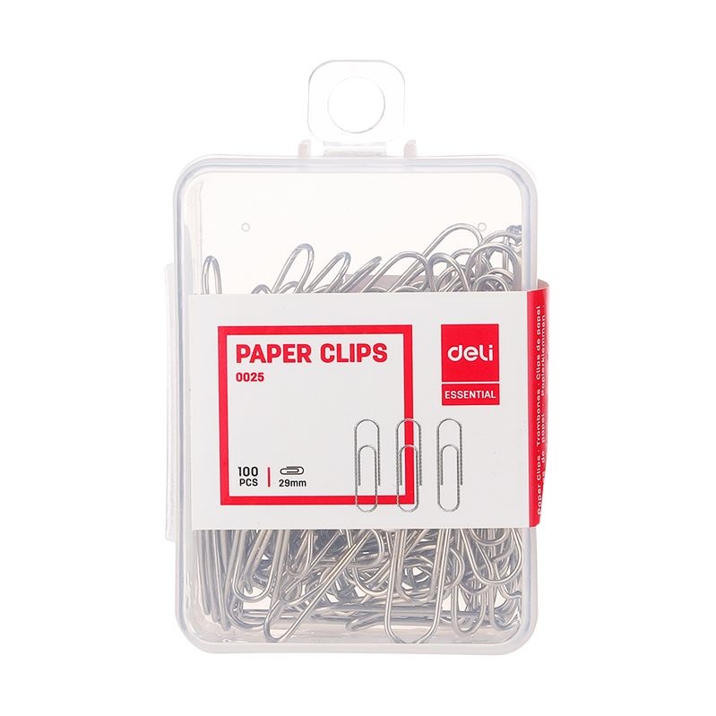 Agrafe metal Deli, 29mm, 100 buc, cutie plastic