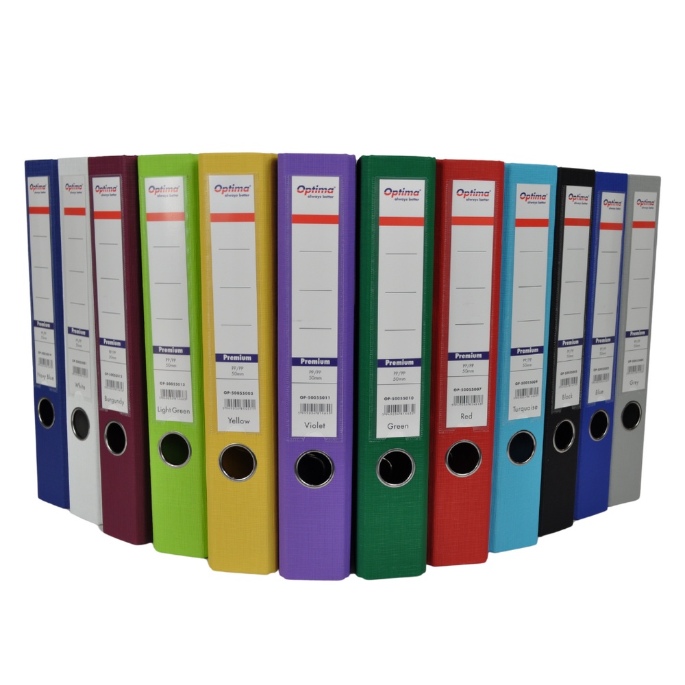 Biblioraft plastifiat A4 Optima Premium, Plastic/Plastic, margine metalică, lățime 5 cm