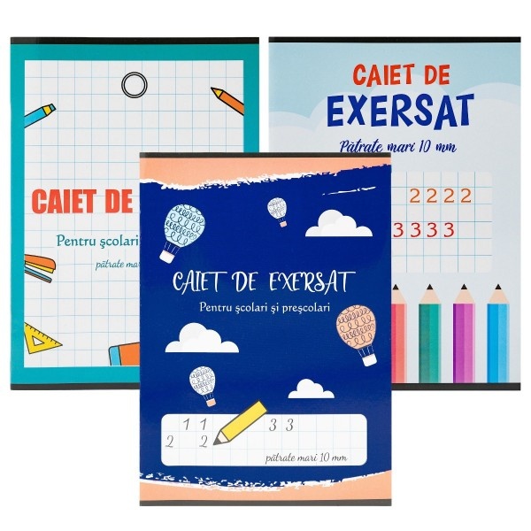 Caiet de exersat ArhiDesign pentru preșcolari și școlari, 24 file, pătrățele mari, 10mm