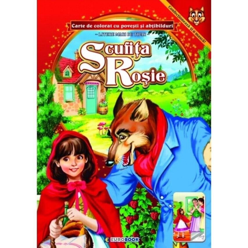 Carte de colorat A4 cu povesti si abtibilduri - Scufita Rosie