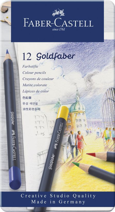 Creioane colorate Faber-Castell Goldfaber, 12 culori, cutie metal