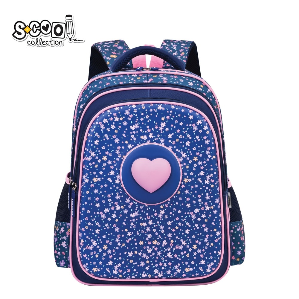 Ghiozdan fete neechipat S-COOL 3D ergonomic Pink heart, 42x30x22 cm
