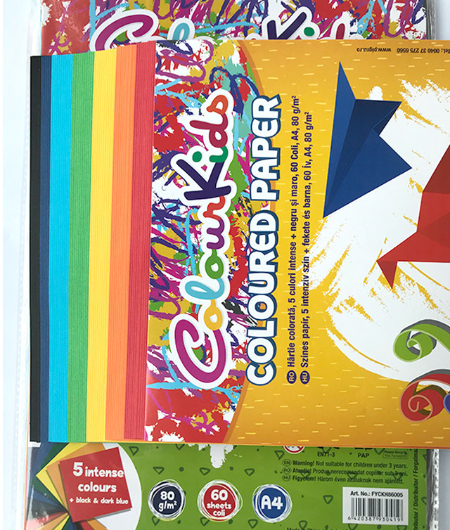 Hârtie color pentru copiator Colour KIDS A4, 80gr, 60 coli, 5 culori intense (plus negru) - 2 | YEO