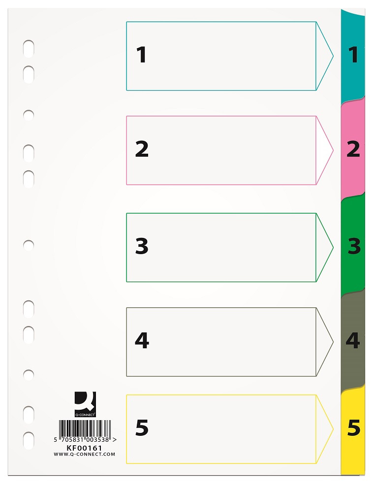 Index carton Q-Connect A4 numerotat 1-5 alb margine color 170g/mp
