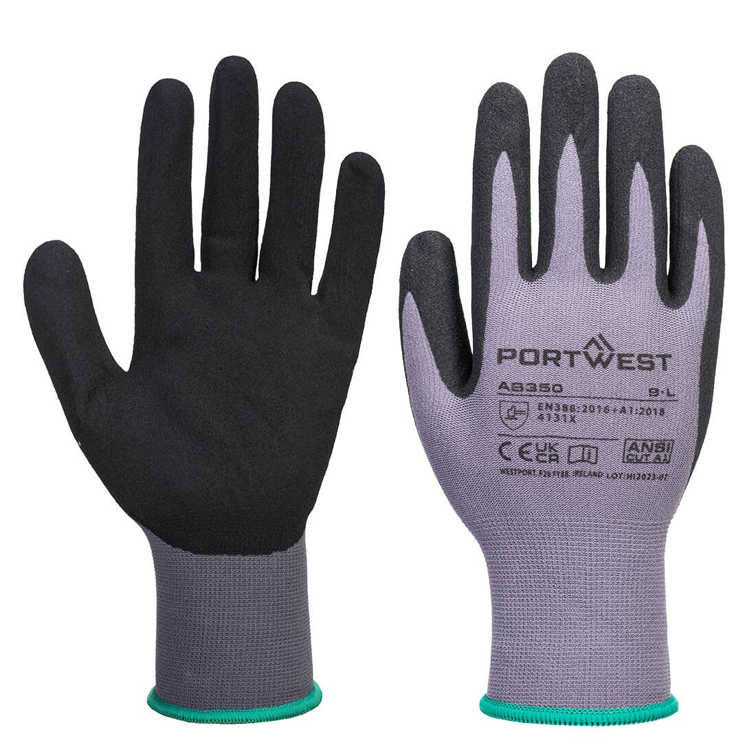 Mănuși de protecție Portwest DERMIFLEX ESSENTIAL, impregnate în nitril, Gri/Negru (Set 12 perechi)