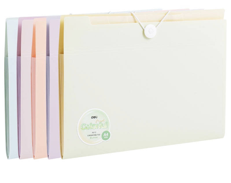 Mapa plastic cu elastic și 7 separatoare Deli Macarons A4 culori pastel
