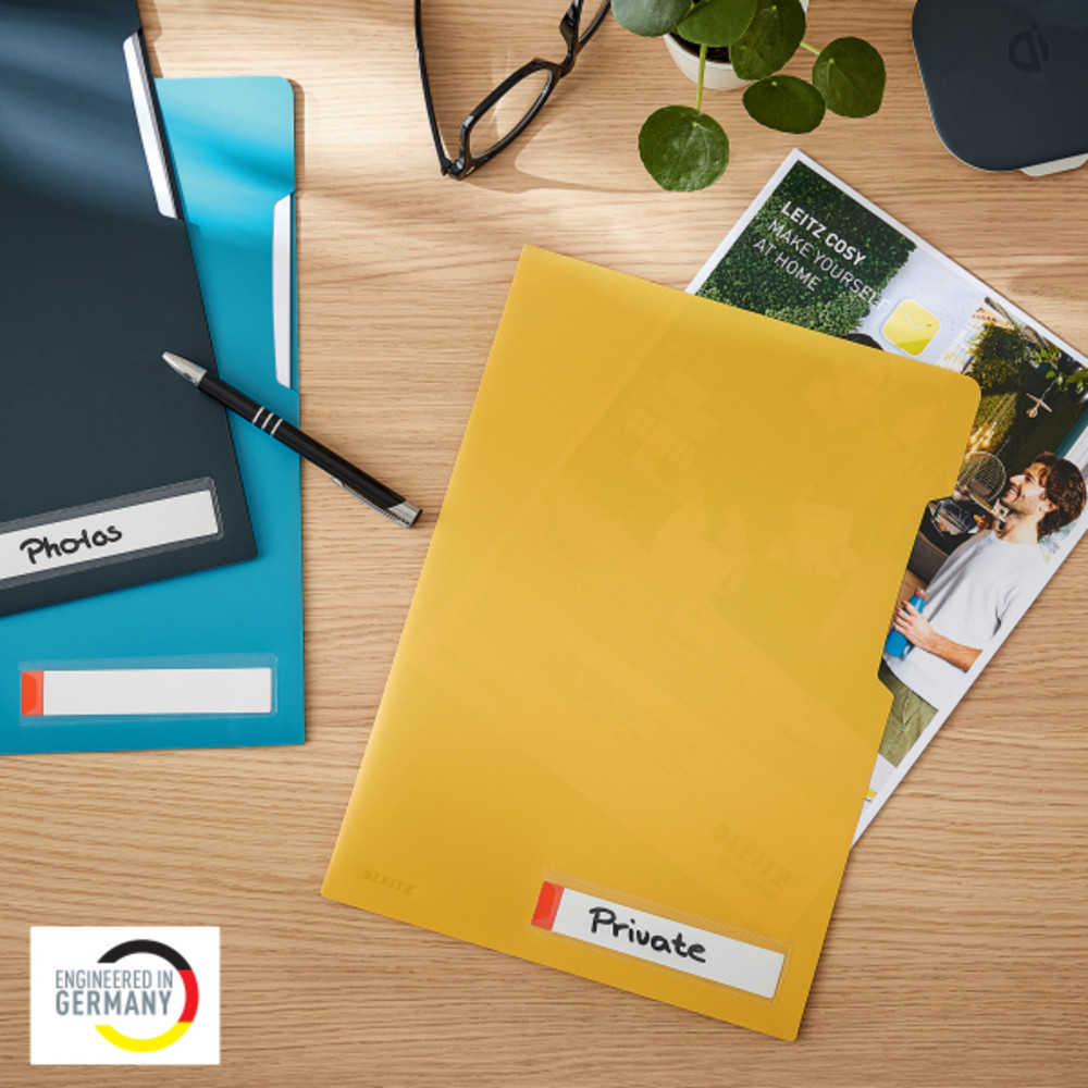 Mapa plastic Leitz Cosy A4 40 coli deschidere superioară și lateral dreapta cu etichetă