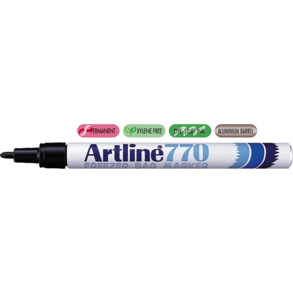 Marker Artline 770, pentru pachete congelate, corp metalic, vârf rotund 1.0mm, negru