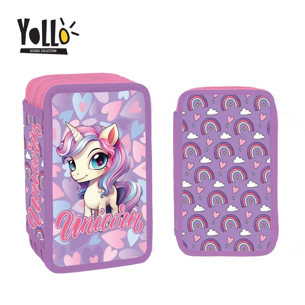 Penar fete echipat Yollo Unicorn, 3 fermoare, 38 piese, 14x6.5x20 cm